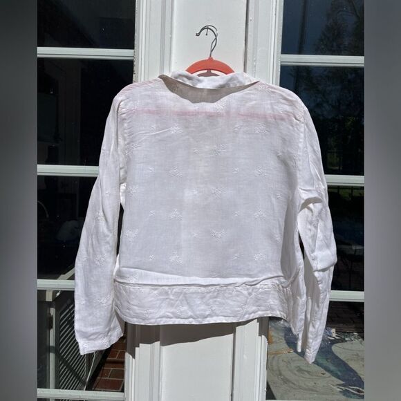 CP Shades Pure Irish Linen Embroidered Button Down Blouse - Picture 6 of 7